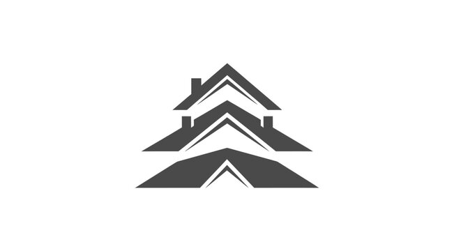 A stylized grey logo featuring multiple stacked roof shapes forming an upward arrow, with a chimney on the top house.