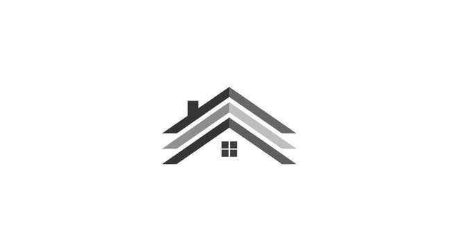 A minimalist logo featuring a layered house icon with a chimney and a small window, symbolizing home and property.
