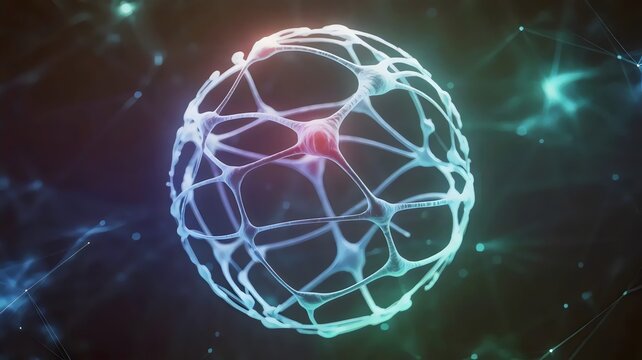 Glowing neural network sphere in blue - Ideal for AI deep learning, machine learning blogs, or tech advertisements.