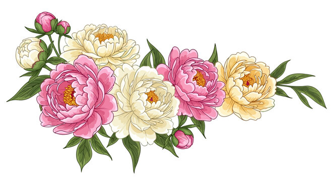 Colorful Peonies Flowers Bouquet Arrangement.