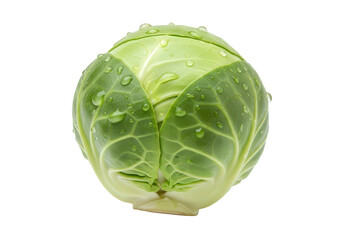 Fototapeta premium Fresh green cabbage with water droplets, isolated on white background