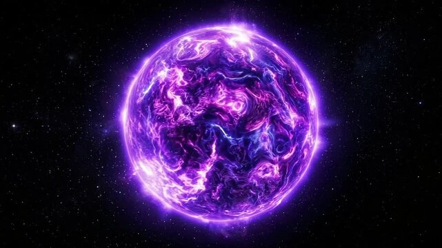 Vibrant purple gas giant planet glowing with intricate energy patterns in deep space