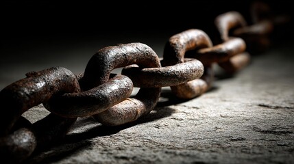 Obraz premium constraint. Heavy chain links resting on a textured surface, creating an impression. safety posters, maintenance manuals, designed for precision metalworking and fabrication facilities.