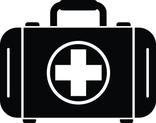 Obraz premium Black and white first aid kit icon isolated on white background for emergency medical care, healthcare, safety, and rescue equipment