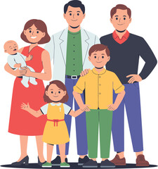 Obraz premium A cartoon family of six people standing together