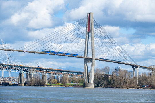 Skytrain Crossing the Fraser River Bridge