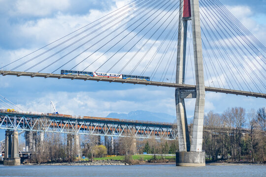 Skytrain Crossing the Fraser River Bridge