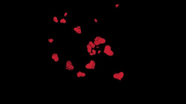 Loopable hand drawn doodle sketch heart shape Cartoon animation on a black background. Love on valentines day. Vintage Scratch style Concept: love, valentine's day, mother's day, marriage, event