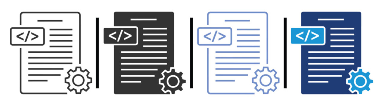 Four colorful server or database icons with gear and code symbols