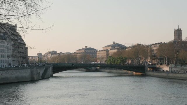 Beautiful View of Pont d'Arcole Bridge Crossing the Seine River in Paris