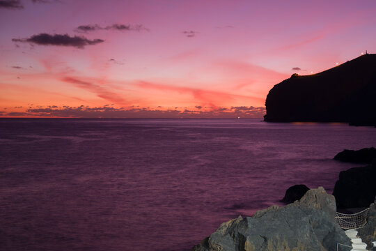 Sunset over the Atlantic from Canico in Madeira, Portugal