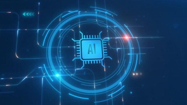AI Processor with Futuristic Circle HUD Interface and Digital Technology Network animation 4k.