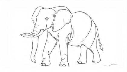 Fototapeta premium Elegant Elephant Outline - A Detailed Line Art Illustration.