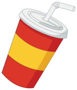 Soda illustration with straw in colorful cartoon vector style for fast food drink