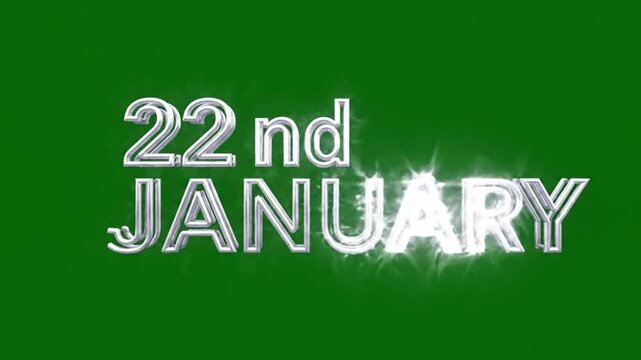 Shining Calendar Date: 22nd January on Green Background