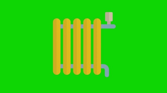 Animated yellow heating radiator heater icon isolated on green screen background