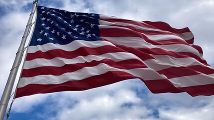 Fototapeta premium Waving Usa Flag Under Cloudy Sky During Daytime at an Outdoor Location in America