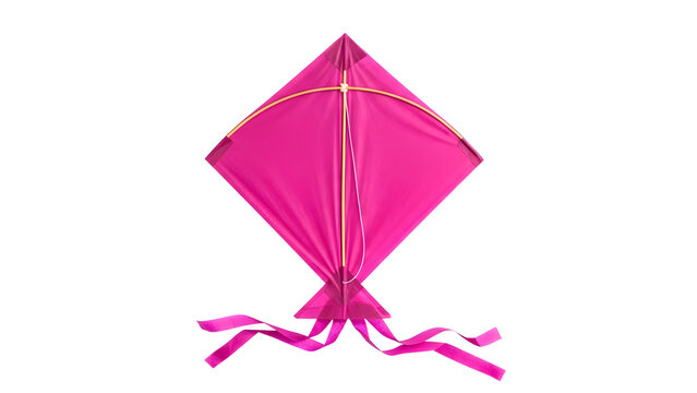 Vibrant pink diamond kite with ribbons isolated on white background for Makar Sankranti