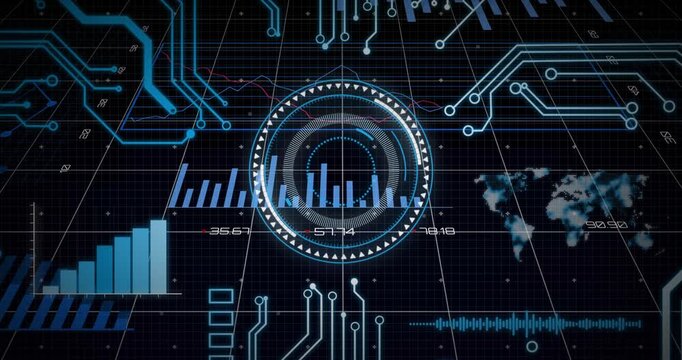 Vertical video: Starting partial central ringed HUD completing pulsing on dark grid, showing data