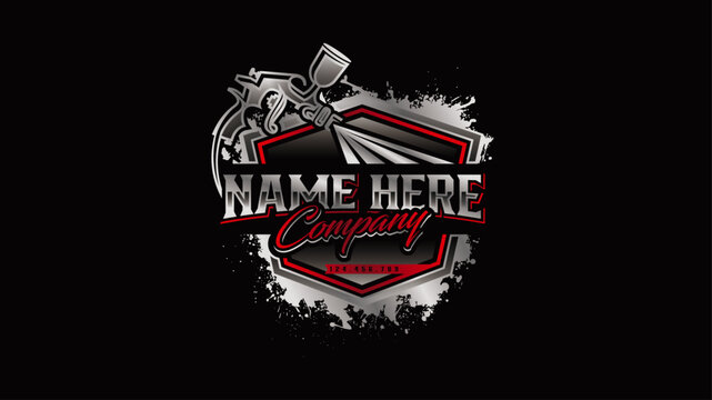 Automotive Paint Logo Badge with Spray Gun and Red Custom Garage Style