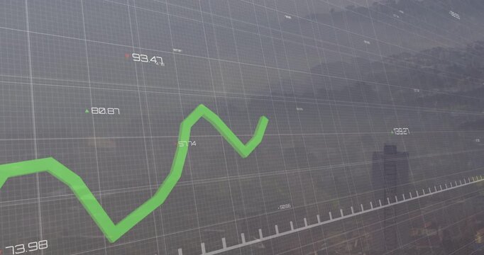 Live market data feed driving green jagged plot on transparent grid display, showing recovery peaks