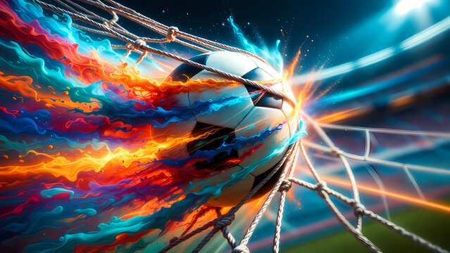 Exploding Soccer Ball with Energy Trails, High-Speed Impact, Dynamic Sports Motion Background