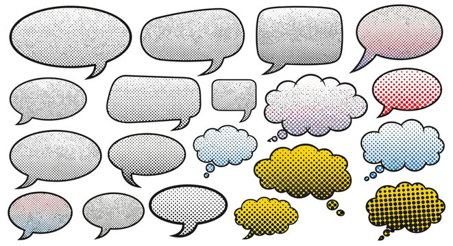 Vector set of speech bubbles and comic frames for chat, talk, message and communication icons design, cartoon dialogue symbols and cloud thought shapes