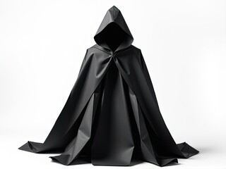 Naklejka premium A simple yet mysterious black cloak with a hood, set against a white background