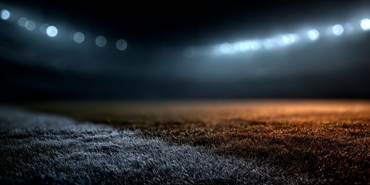 Bright lights cast shadows on the vibrant sports field