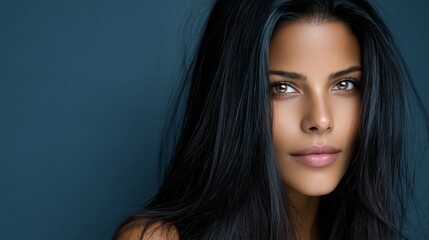 Naklejka premium Captivating beauty with long, flowing black hair