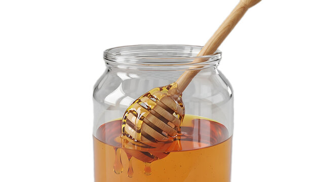 3D glass honey jar wooden dipper