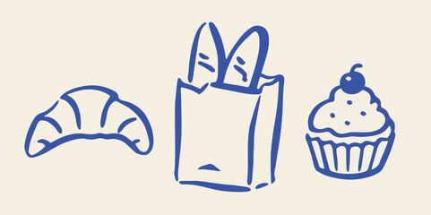 Fototapeta na wymiar Bakery icon set hand drawn doodle vector illustration