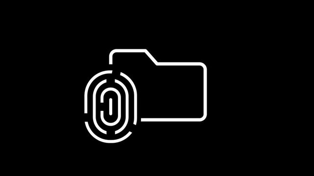 A white folder icon is paired with a fingerprint symbol representing biometric security measures required to access the sensitive data stored within