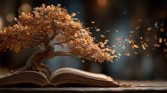 A tree with yellow leaves blowing away in the wind on a sunny day with mountains