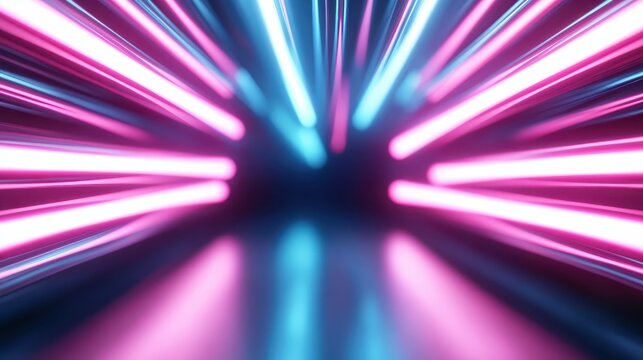 Abstract neon lights in vibrant pink and blue colors create a dynamic visual effect, showcasing an energetic and modern aesthetic that captivates the viewer's imagination and senses.