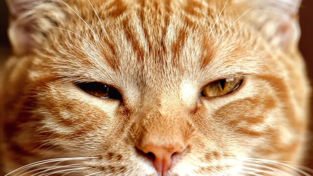 Close up portrait of a curious orange tabby cat with expressive eyes and whiskers.