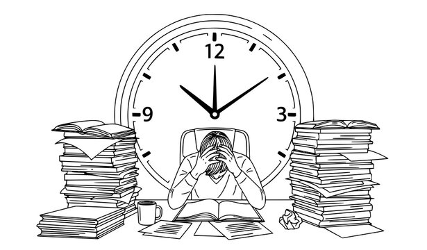 Deadline pressure stress work business outline vector illustration