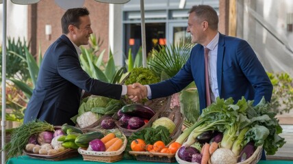 Fototapeta premium Handshake over Fresh Vegetables: Partnership in Healthy Food Supply and Sustainable Produce Business