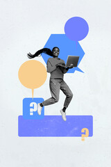 3d sketch poster art collage of happy girl guy stand bubble communication icon message...