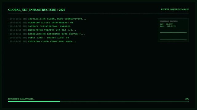 Global Network Infrastructure Interface with Server Logs and Data Connectivity Processing Stream.