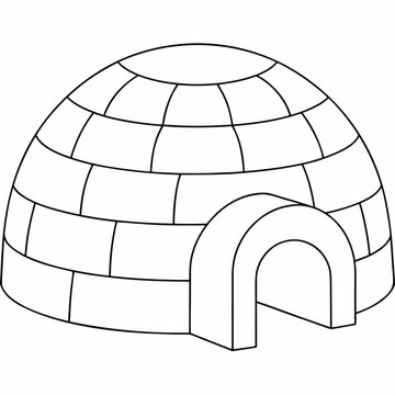 igloo with tunnel entrance line art vector illustration on transparent background