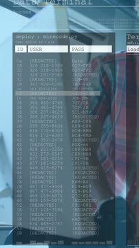 Vertical video: Ops admin typing causing terminal overlay scrolling and selecting ID row for deploy