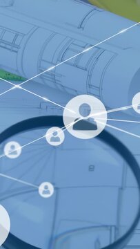 Vertical video: Lens scanning plan, one user icon appearing, nodes growing for architecture review