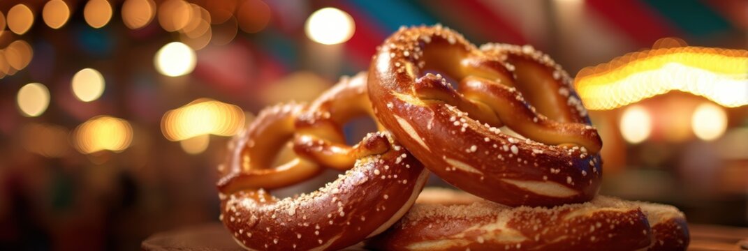 Fresh Salted Soft Pretzels at a Festive Carnival Fair