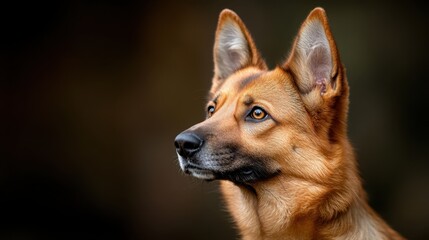 Fototapeta premium A stunning close-up of a dog showcasing its expressive eyes and fur, capturing the essence of loyalty and companionship in a beautifully lit portrait.