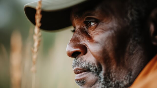A close-up portrait of an elderly man with weathered skin gazing thoughtfully into the distance, embodying wisdom and the rich experiences of a life lived fully.