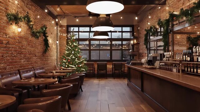 Modern Bar Interior with Leather Seating and Warm Lighting - Restaurant Hospitality Design Concept