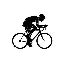 Obraz premium Black cyclist silhouette riding road bike vector illustration isolated on light background, dynamic racing and fitness sport concept