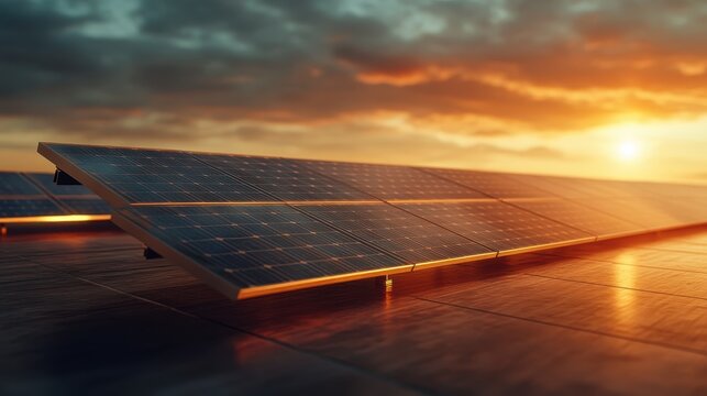 A beautiful perspective of solar panels reflecting sunlight, symbolizing the transition to renewable energy sources and the growing importance of sustainability and green technology.