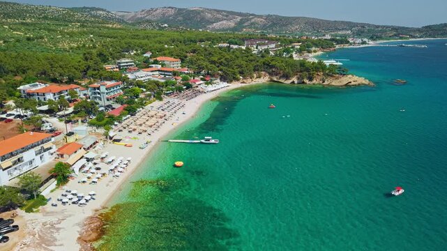 Paralia Pefkari Beach Aerial View, Limenaria, Thassos Island, Greece